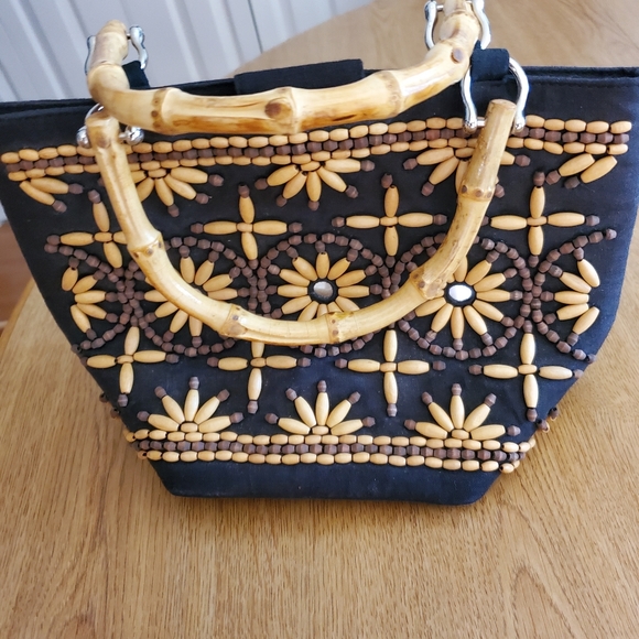 Talbots Bamboo handle, decorated purse / handbag. Vintage but never used NWOT - Picture 5 of 5